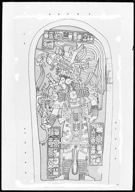 Stela 3 from Machaquila , drawing