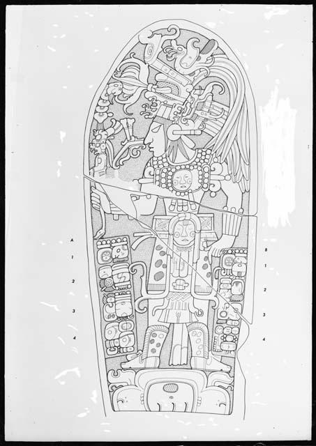 Stela 4 from Machaquila , drawing