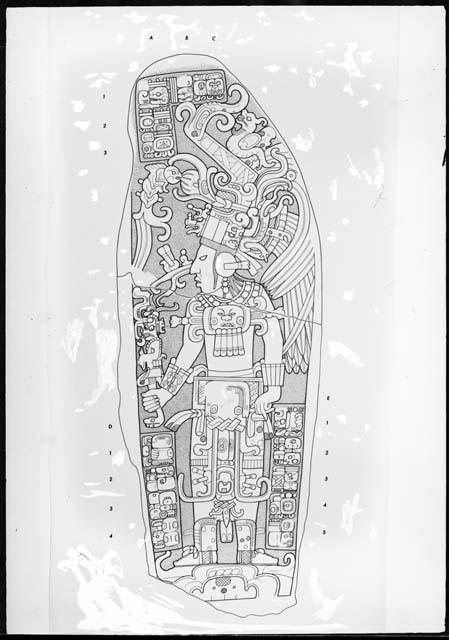 Stela 7 from Machaquila , drawing