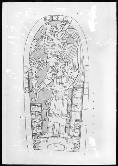 Stela 8 from Machaquila , drawing