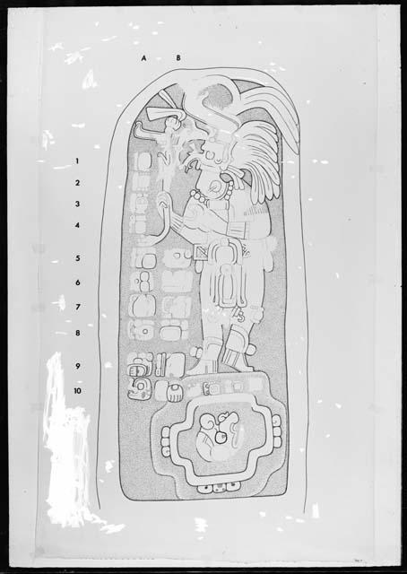 Stela 10 from Machaquila , drawing