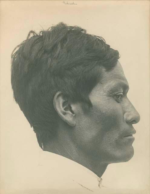 Facial profile portrait of Aztec man