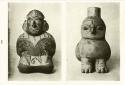 Kneeling figure and bird clay vases