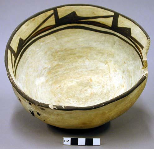 Bowl, polacca polychrome style c. int: linear design; ext: slipped, no design. 1