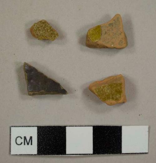 Greenish lead-glazed red earthenware sherds