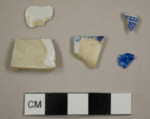 Pearlware sherds, including three with blue transfer print and one plate rim sherd