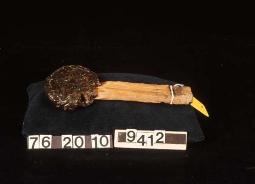 Pine gum used to smear on baskets for waterproofing. 18x18x1.5 cm.