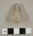 Colorless tear-drop shaped glass fragment, possibly a stopper or stemware fragment