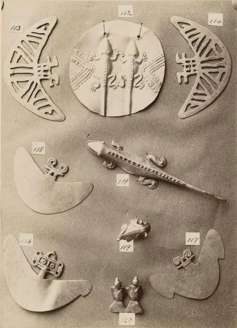 Disc of gold and various animal shaped objects