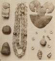 Beads, ornaments, iron discs and shells