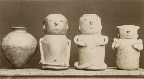 Pottery - vase and three figures