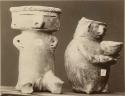 Collection of clay objects - man, two heads and a cylinder