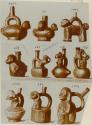 Collection of monkey effigy pottery vessels