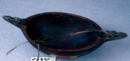 Wood bowl, carved handles