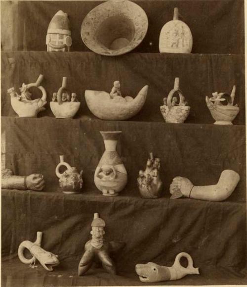 Ceramic vessels with human and animal forms, and two in the shape of human arms