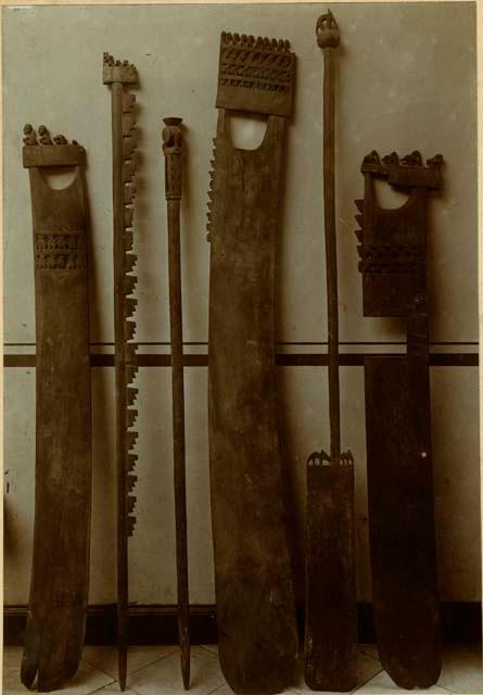 Collection of carved wood implements