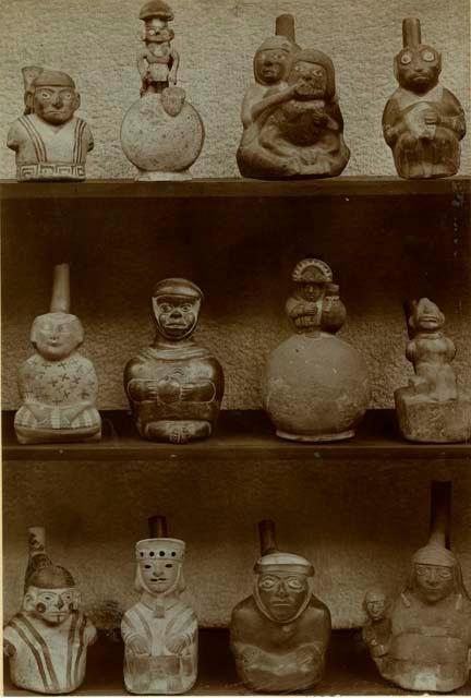 Collection of effigy pottery vessels