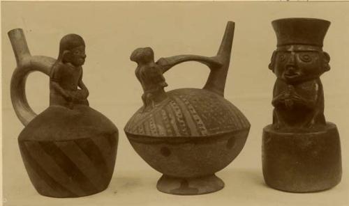 Collection of effigy pottery vessels