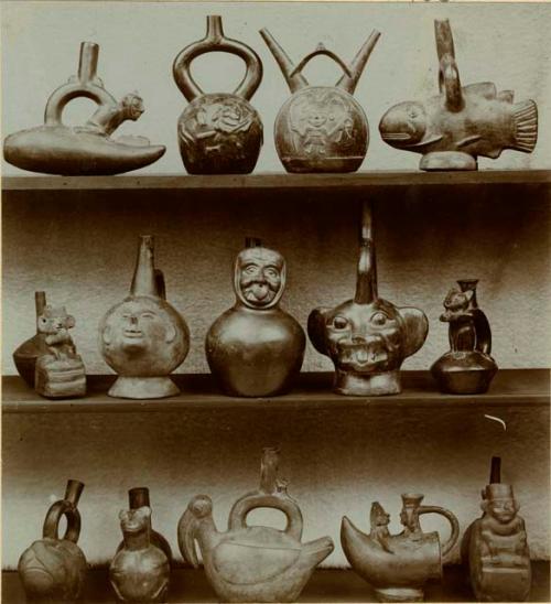 Collection of effigy pottery vessels