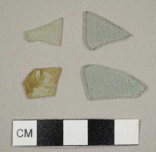 Aqua flat glass fragments, including one possible mirror fragment