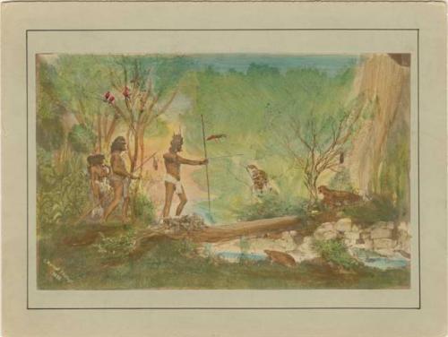 Two men, woman and a baby hunting