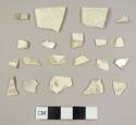 Creamware sherds, including 16 body sherds, one footring from unidentified vessel, one cup rim sherd, and two bowl rim sherds from different vessels