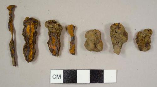 Nails and nail fragments, possibly square cut