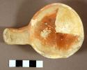 Sherds of ladle--restorable--solid flat (hooked end) handle. plain
