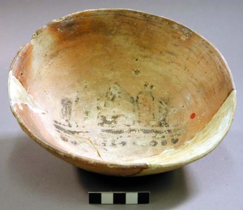 Part of san bernardino black-on-yellow pottery bowl