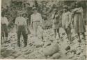 Group standing on rocks