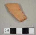 Unglazed red earthenware rim sherd with a lip on exterior, from a flower pot