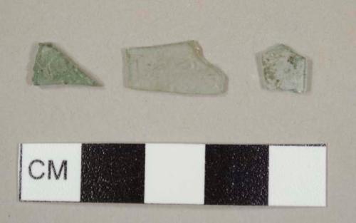 Aqua flat glass fragments, including one possible mirror fragment