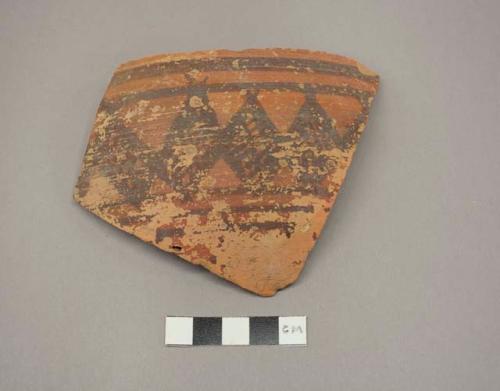 Painted potsherd (Indus), 4.84" long - Jhukar painted, pink paste, red slip, bla