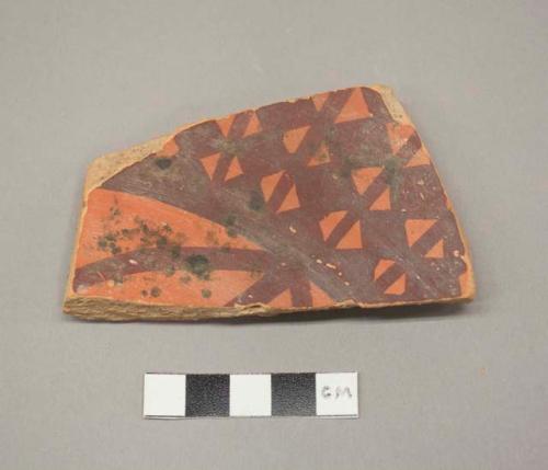 Painted potsherd (3.8" long) - Jhukar painted sherd, pink paste, red slip, purpl