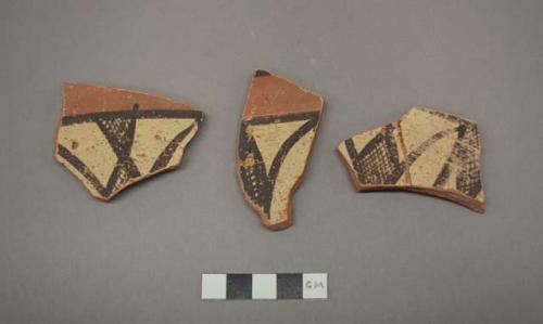 Fragments of painted potsherd (0.25 th) - Jhukar painted; pink paste, cream sl