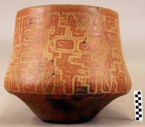 Large pottery olla with buff surface and cream-colored designs