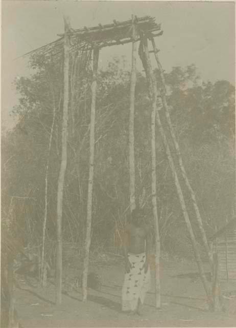 Man standing under scaffolding