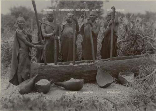 Group extracting sugarcane juice for beer-making