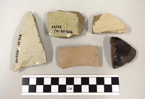 Stoneware sherds; Salt and lead glazed. average thickness: 0.25" w.