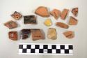 Earthenware rim and body sherds. some lead glazed.