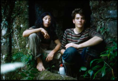 George Mottur and Maya man sitting in rainforest