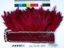 Man's magenta (aniline dye) wool warp faced plain weave headdress; +