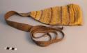 Yellow raffia pouch with woven cord - for tobacco, etc.