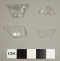 Colorless bottle glass fragments, includng one narrow lip fragment