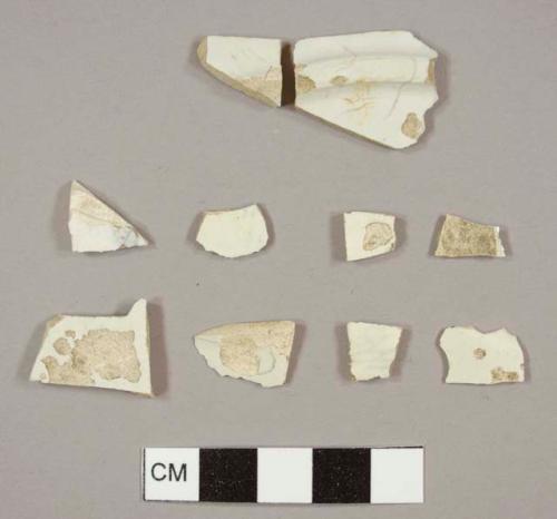 Pearlware sherds, including two plate footring fragments with a diameter of 10-cm that mend together