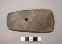 Ground stone, perforated, celt-shaped object without blade