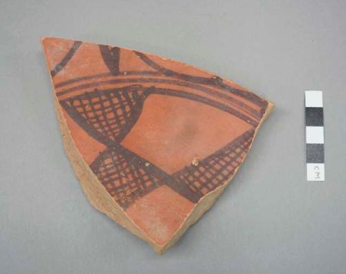 Painted potsherd (Later Ware) - Jhukar painted, pink paste, cream slip, black & red paint