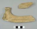 Rib bone of large mammal with cut mark and other bone fragment