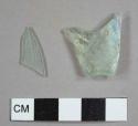 Aqua glass fragments, one curved and one flat