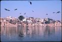 Birds over river, Manikarnika in background
